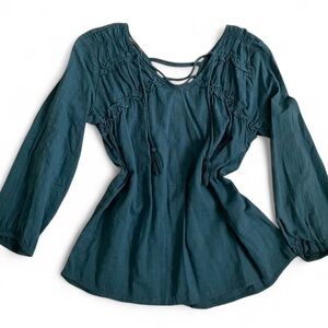 Elegant Teal Blouse with Lace-Up Detail
